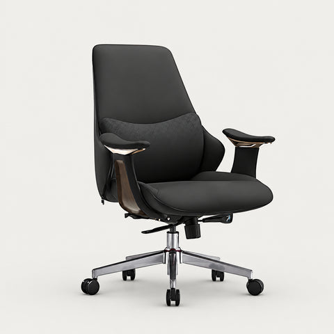 Ergonomic Office Chair with Lumbar Support & Reclining for Executive Office - Black / Low Back / Napa leather