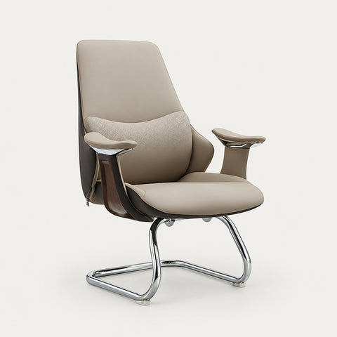 Ergonomic Office Chair with Lumbar Support & Reclining for Executive Office - Khaki / Low Back with Curved Legs / Napa leather