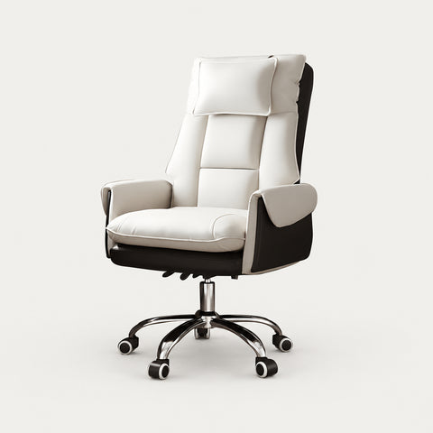 Ergonomic Office Chair with Swivel, Curved & Dual-Tone for Home Office - Steel Legs / White + Black / Without Footrest