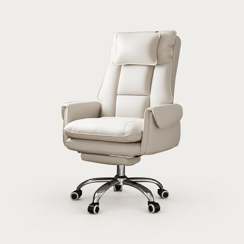 Ergonomic Office Chair with Swivel, Curved & Dual-Tone for Home Office - Aluminum Legs / Beige / With Footrest