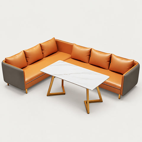 Modern Reception Desk with Modular for Office Lobby - Orange + Gray / Left L-Shaped Configuration