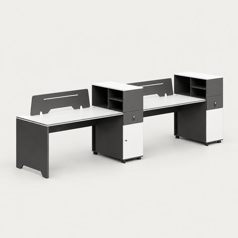 Office Desk with Privacy Panel & Lock - 110“ L x 24" W x 30" H (Desk) / Straight Double Seat