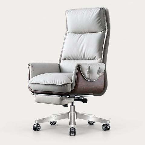 Nappa Leather Executive Office Chair - Gray / With Footrest / Napa Leather