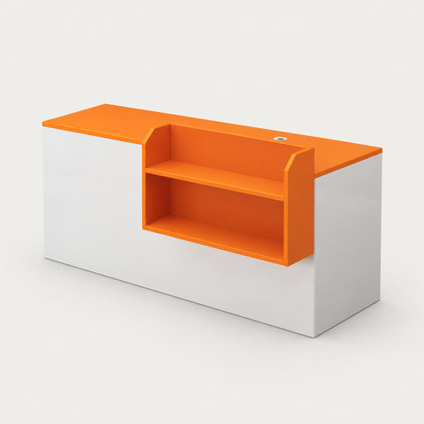 Salon Reception Desk 39-79 in Wide with Keyboard Tray, File Drawers & Side Storage - 39" L x 24" W x 35" H / Orange + White / Left