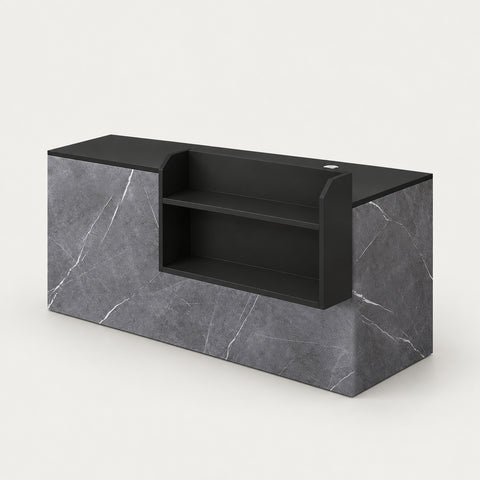 Salon Reception Desk 39-79 in Wide with Keyboard Tray, File Drawers & Side Storage - 39" L x 24" W x 35" H / Black + Gray Marble / Left