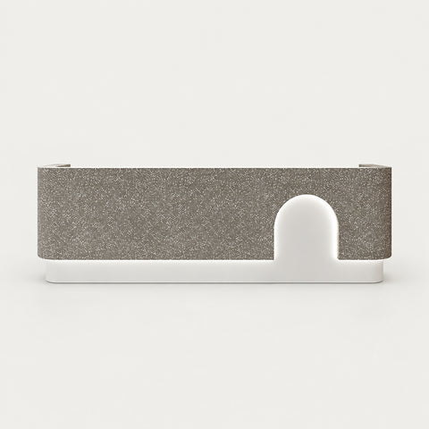Round Reception Desk with LED Lighting, Keyboard Tray & Lockable for Clinic - 87"L x 24" W x 39" H / Terrazzo Gray