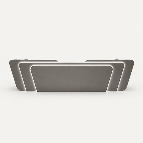Curved Reception Desk 71-150 in Wide with LED Lighting, Stainless Steel & Lockable - 102" L x 24" W x 39" H / Gray