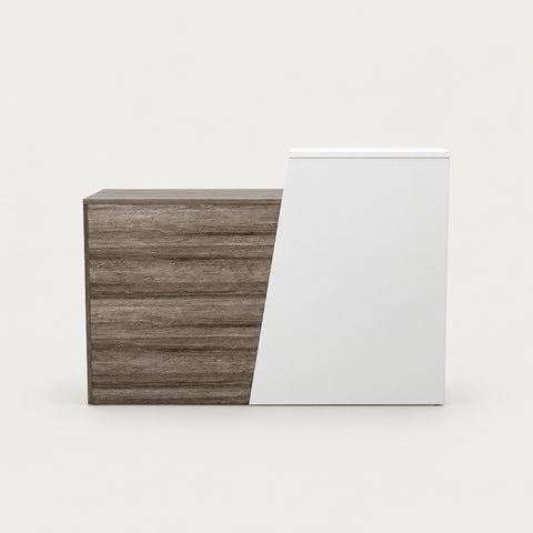 Curved Reception Desk 31-55 in Wide with Dual-Tone, Keyboard Tray & Lockable for Salon - 31" L x 17" W x 39" H / Walnut + White / Left