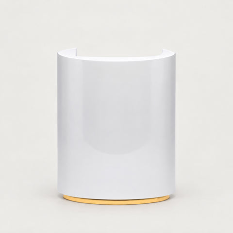 Curved Reception Desk 24-71 in Wide with Lumbar Support for Office Lobby - 59" L x 24" W x 39" H / White + Gold Stainless Steel