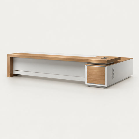 L-Shaped Executive Desk with Dual-Tone, Lockable & Lumbar Support for Home Office - 71" L x 63" W x 30" H / Desk / Maple / Desk / Side Cabinet on the Left