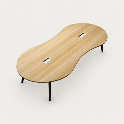 Oval Conference Table with Cable Management, Solid Wood & Lumbar Support for Meeting Room - 79" L x 39" W x 30" H / Natural + Black Frame