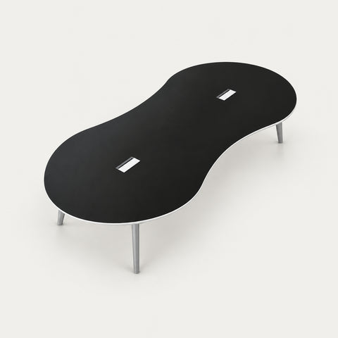 Oval Conference Table with Cable Management, Solid Wood & Lumbar Support for Meeting Room - 94" L x 47" W x 30" H / Black + White Frame