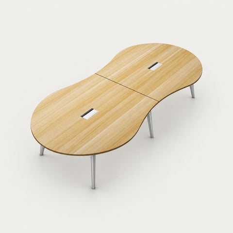 Oval Conference Table with Cable Management, Solid Wood & Lumbar Support for Meeting Room - 94" L x 47" W x 30" H Joined Type / Natural + White Frame