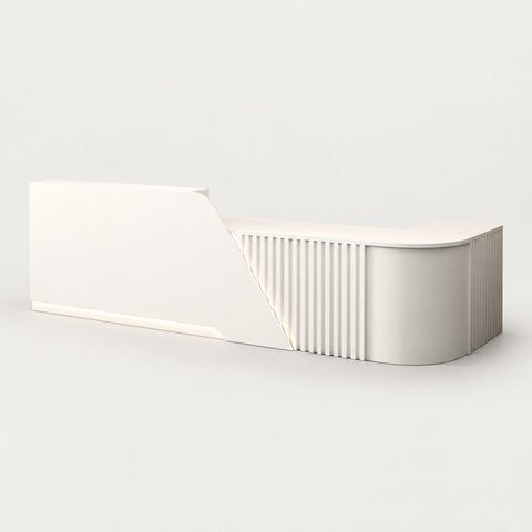Salon Reception Desk 63-94 in Wide with Keyboard Tray, Lockable & Marble Top for Salon - 79" L x 24" W x 39" H / White / Inside View - Right Side Higher