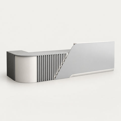 Salon Reception Desk 63-94 in Wide with Keyboard Tray, Lockable & Marble Top for Salon - 71" L x 24" W x 39" H / Gray / Inside View - Left Side Higher