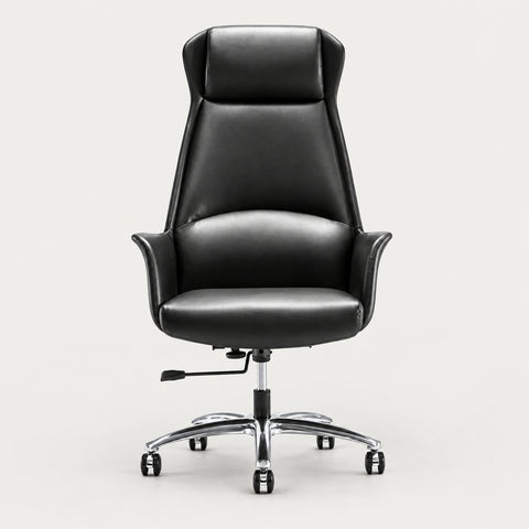 Modern Executive Desk with Cable Management, Side Storage & Lumbar Support for Home Office - 21" L x 21" W x 53" H (Chair) / Black Faux Leather(High back)