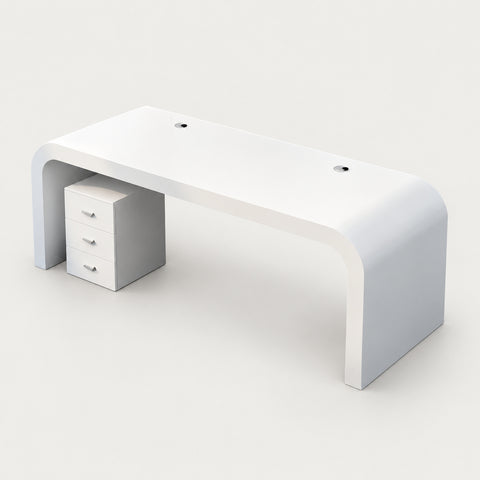 Modern Executive Desk with Curved, Privacy Panel & Stainless Steel for Home Office - 55" L x 28" W x 30" H (Desk) / With Cabinet