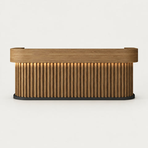 Salon Reception Desk 39-157 in Wide with Keyboard Tray, File Drawers & Fluted Front - 150" L x 24" W x 39" H / Light Brown + Brown
