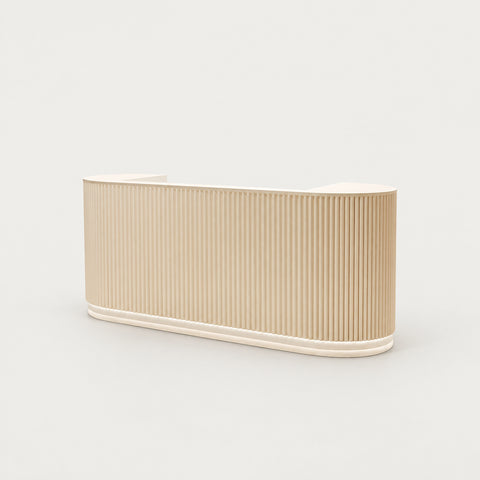 Curved Reception Desk 63-142 in Wide with Keyboard Tray, File Drawers & Fluted Front - 126" L x 24" W x 39" H / Beige