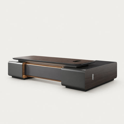 Modern Executive Desk with Wireless Charging, Curved & Cable Managemen - 79" L x 63" W x 30" H / Side Cabinet on the Left