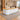 White glossy reception counter with oak top and left return in the same office, 45-degree view