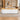 White glossy reception counter with oak top and left return in an office, front view
