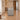 Gray straight reception counter in the same furnished stone lobby, dimension-based side view