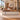 Brown walnut and cream executive desk with right side storage in a furnished office, side view