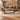 Brown walnut and cream executive desk with right side storage in a furnished office, front view