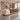 Cream rounded walnut-front illuminated reception counter 45 degree view in the same furnished office