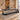 Taupe and charcoal executive desk in the same gray office, elevated front view
