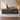 Walnut and charcoal executive desk in office - side view