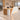 Oak and white marble reception desk in the same office, 45-degree view