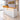 Golden wood and white reception desk in office - 45 degree view