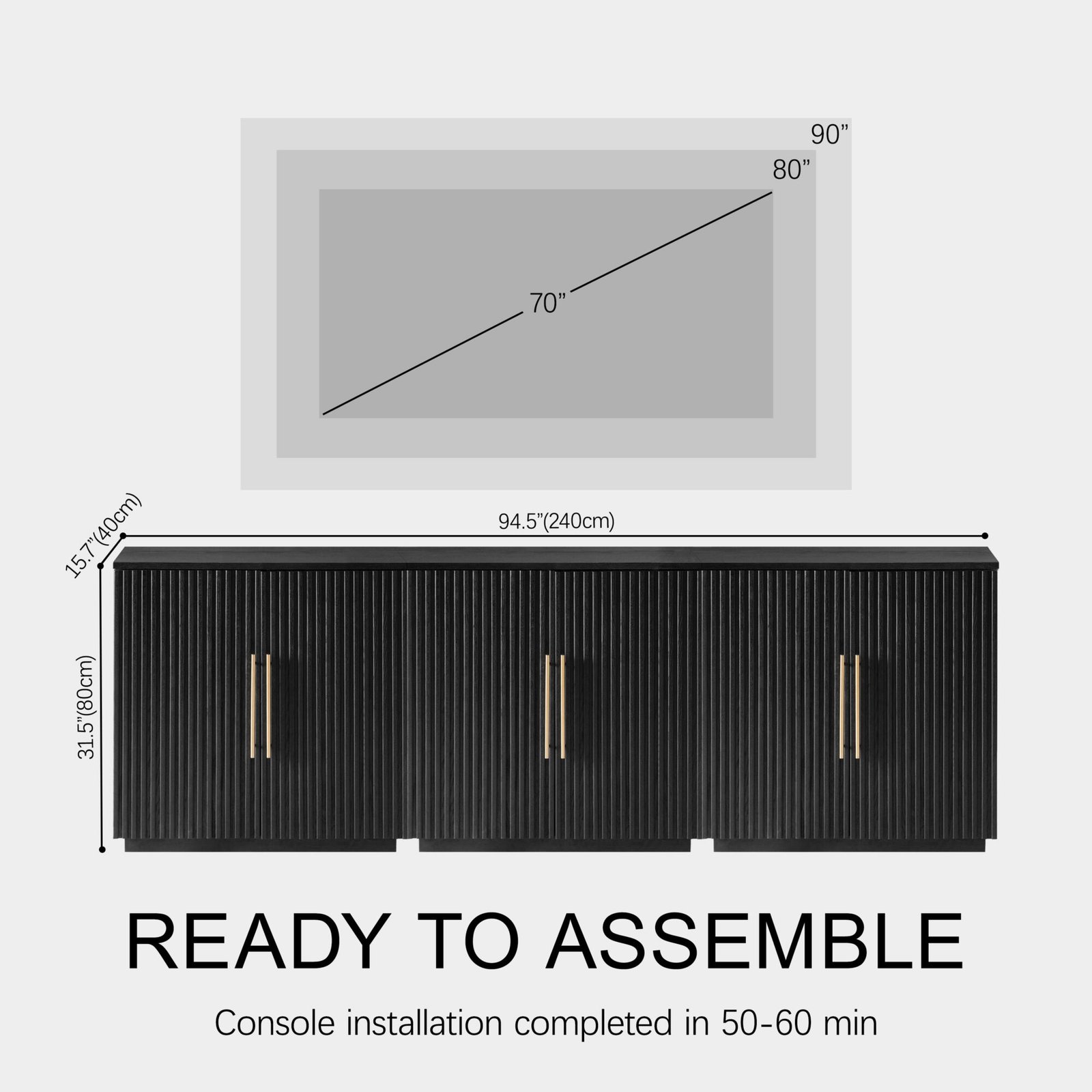 Holt 95″ Solid Oak Console(Set of 3)
