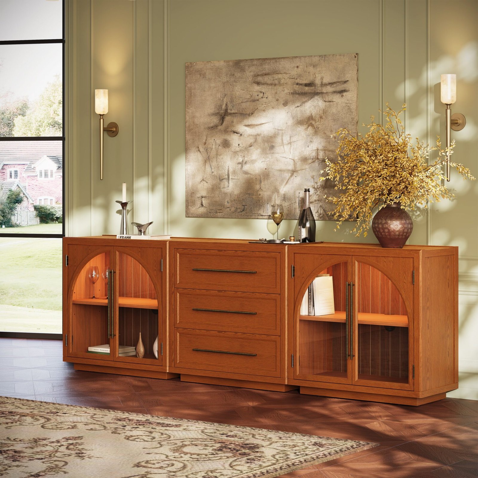 Alvar Arched 94.5″ Oak Modular Media Console(Set of 3)