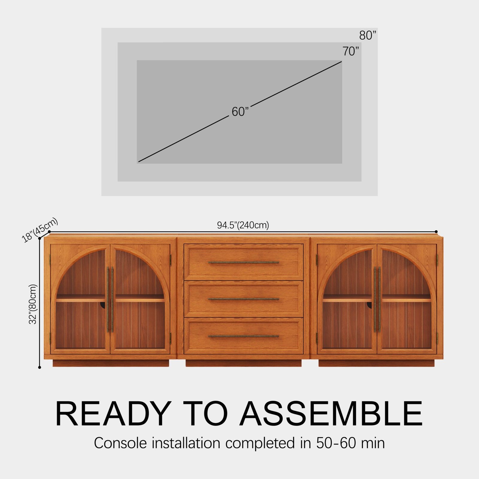 Alvar Arched 94.5″ Oak Modular Media Console(Set of 3)
