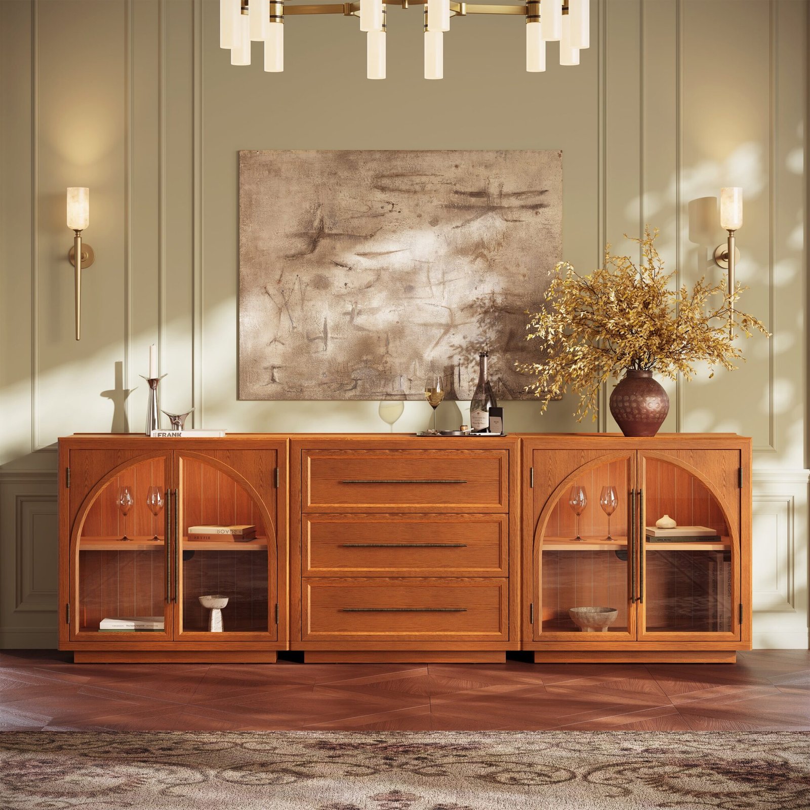 Alvar Arched 94.5″ Oak Modular Media Console(Set of 3)