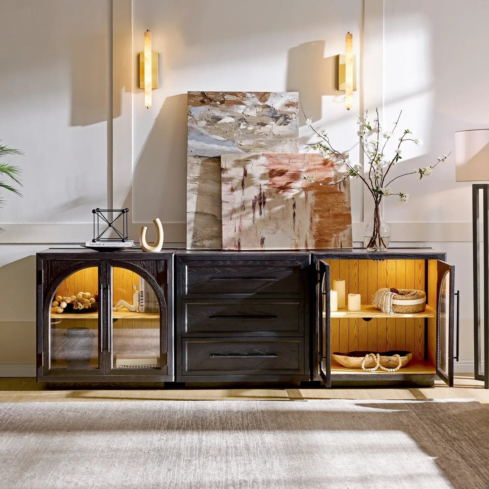 Alvar Arched 94.5″ Oak Modular Media Console(Set of 3)