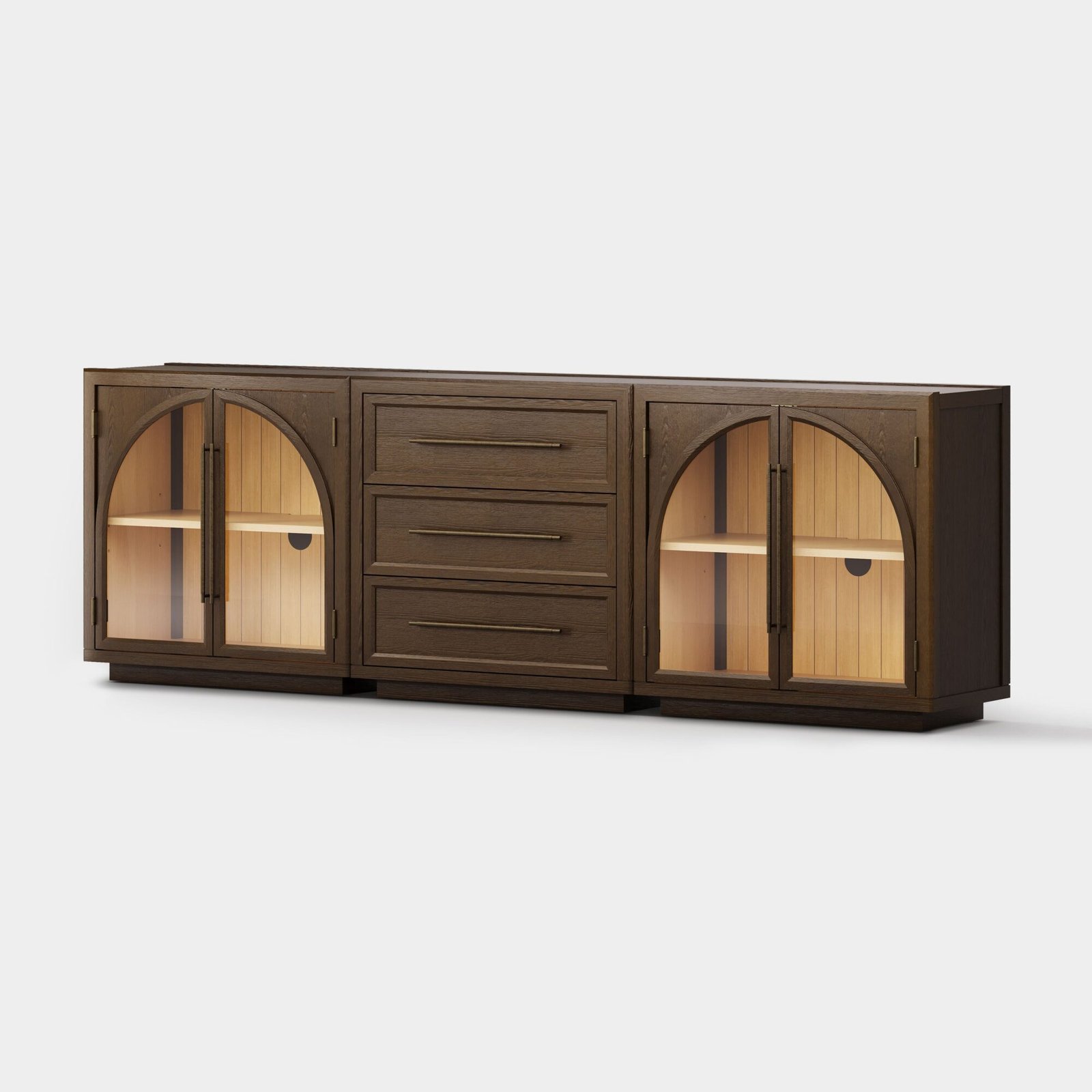 Alvar Arched 94.5″ Oak Modular Media Console(Set of 3)