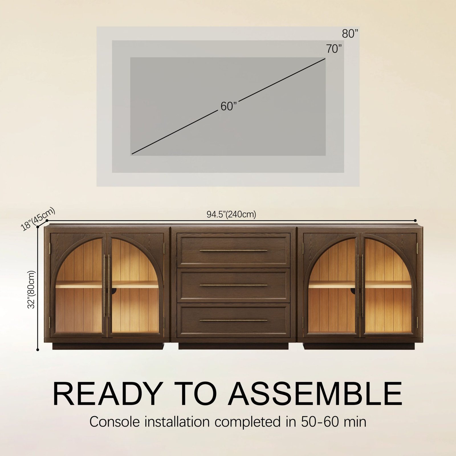 Alvar Arched 94.5″ Oak Modular Media Console(Set of 3)