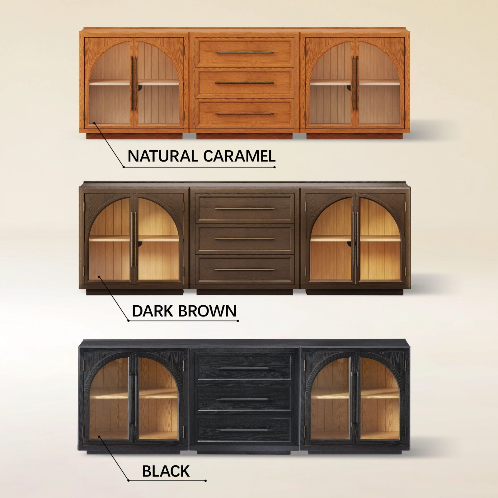 Alvar Arched 94.5″ Oak Modular Media Console(Set of 3)