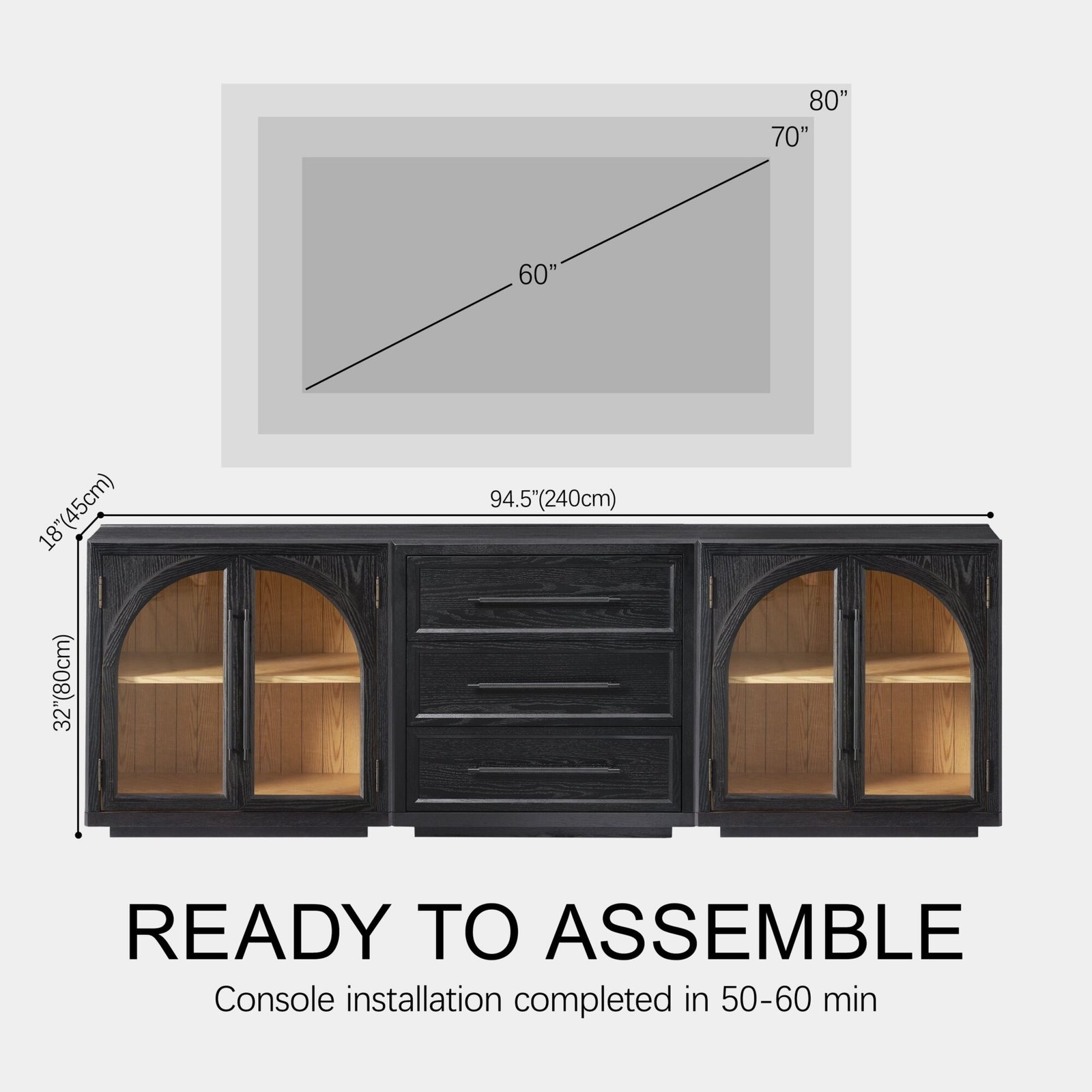 Alvar Arched 94.5″ Oak Modular Media Console(Set of 3)