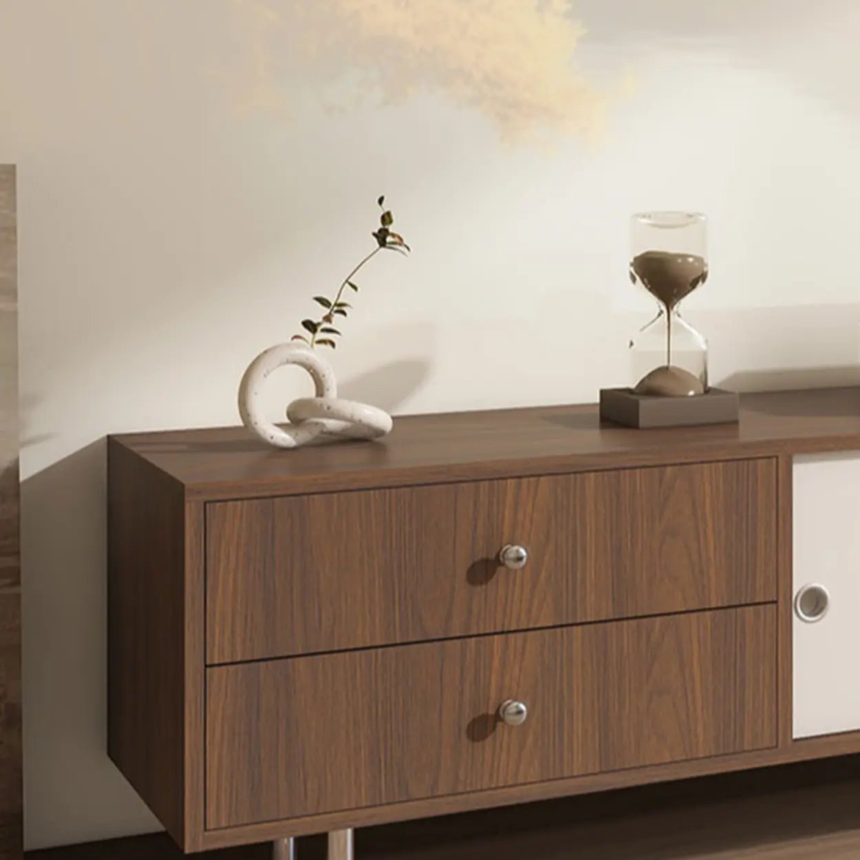 Mid-Century Modern Walnut & White TV Stand with Storage