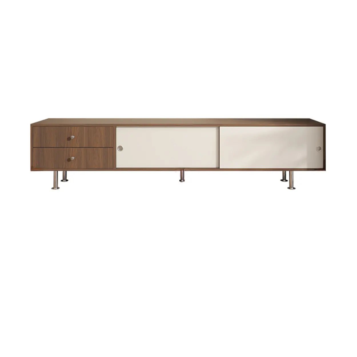 Mid-Century Modern Walnut & White TV Stand with Storage