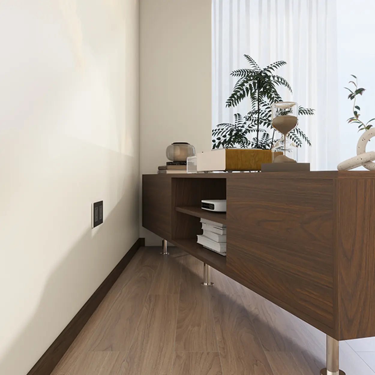 Mid-Century Modern Walnut & White TV Stand with Storage